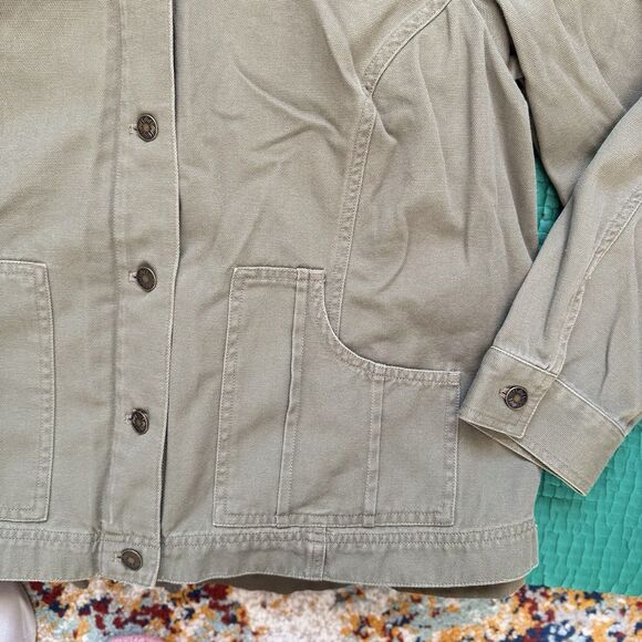 J Jill Jacket 1X XL Army Green Canvas Jacket 2n1 Inner Liner Hoodie Vest Pockets - Picture 13 of 16